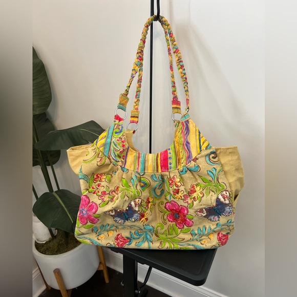 Colorful Embroidered Tote Bag Kate McRostie Garden Tote Pool Beach Shopping - Picture 2 of 11